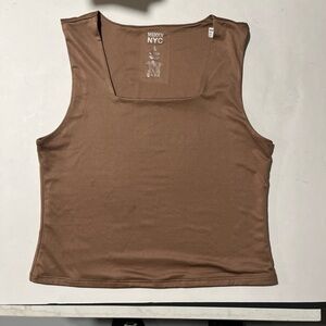 Brown Fitted Tank Top with Square Neckline